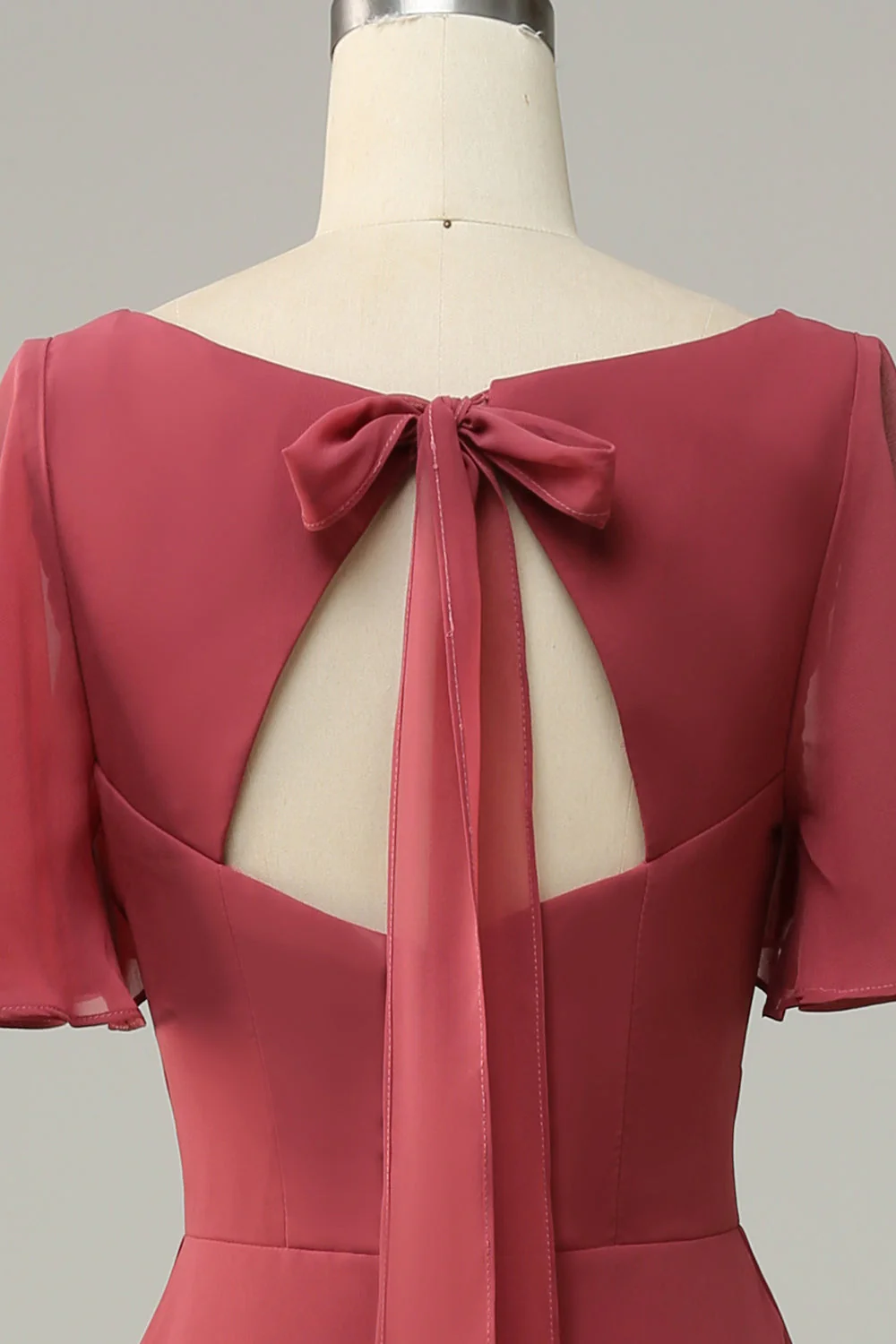 V Neck Short Sleeves Open Back Bridesmaid Dress - Image 6